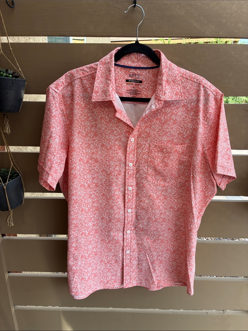 Apt. 9 Coral Short-Sleeve Button-Down Shirt with White Floral Print